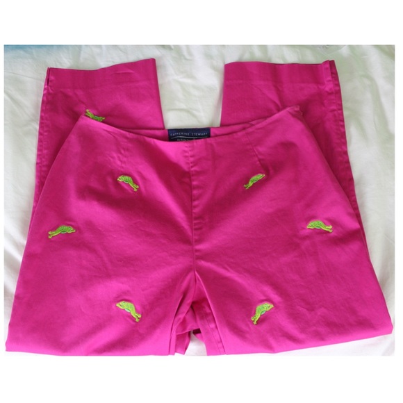 Hot Pink Frog Embroidered Capri Pants Sz 8 Critter - Picture 2 of 7